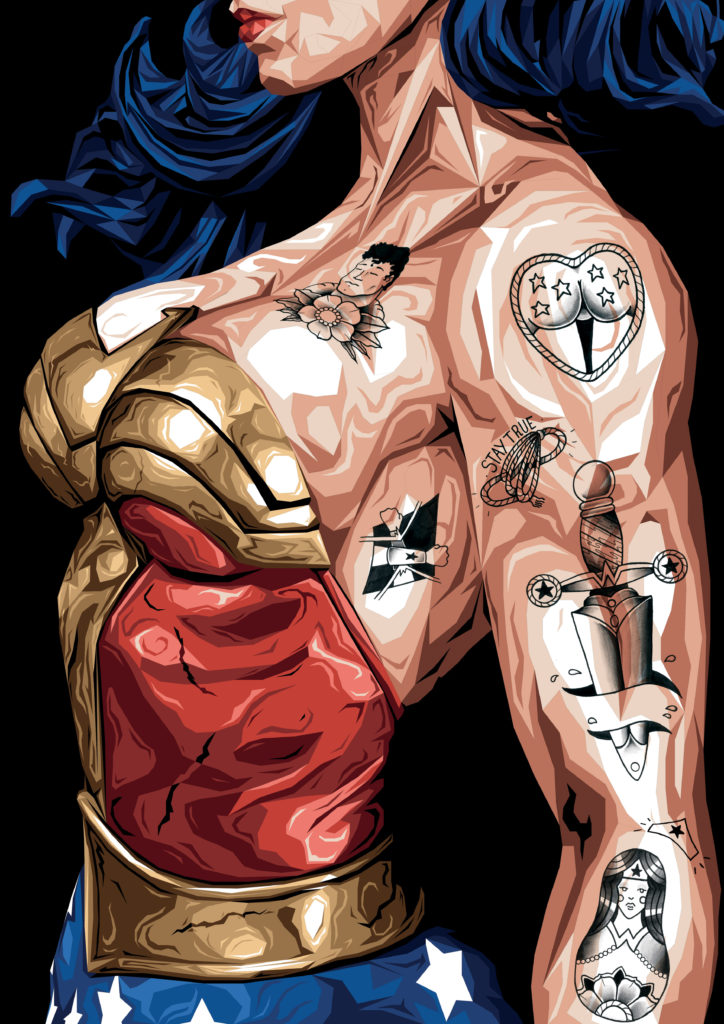 Deliberate prompt: indian Wonder Woman, happy, tattoo, - PromptHero