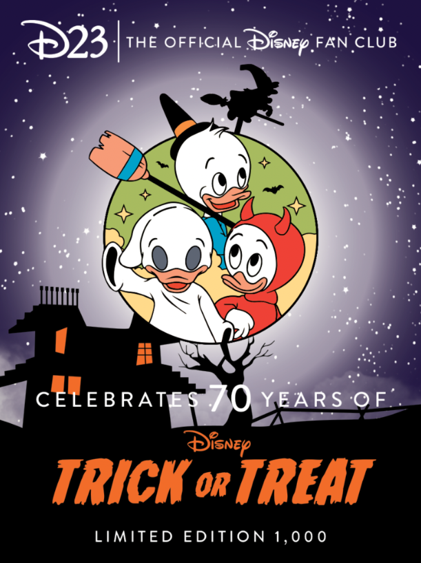 Official D23-Trick Or Treat 70th Enamel Pin & Backer