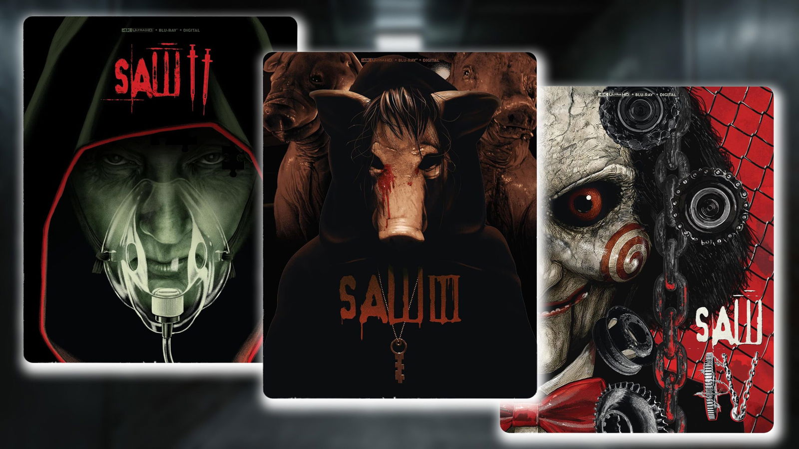 Featured image for Saw II, III, and IV Bloody New 4K Blu-ray Steelbooks — Available Now